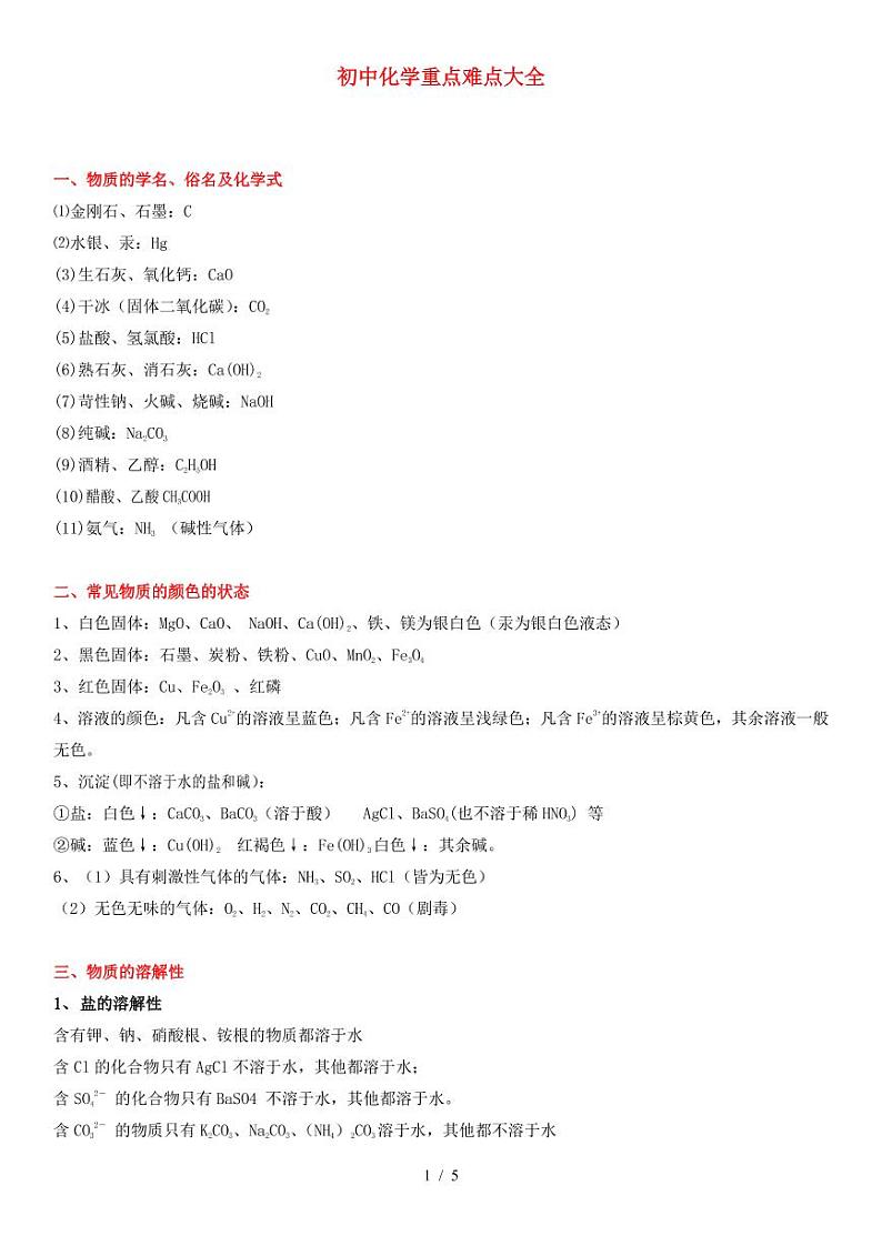 初中化学重点难点大全 学案01