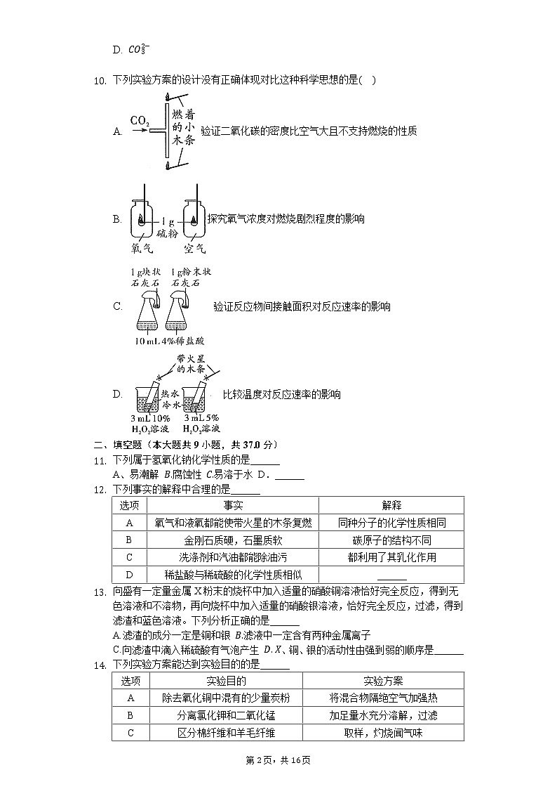 2020年江西省中考化学逆袭卷（三）02