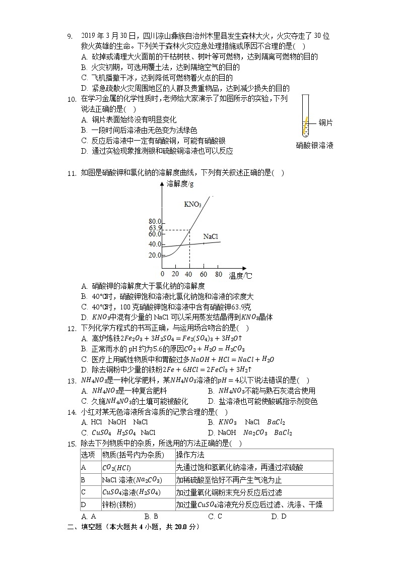 2020年湖南省长沙市广益实验中学中考化学一模试卷02