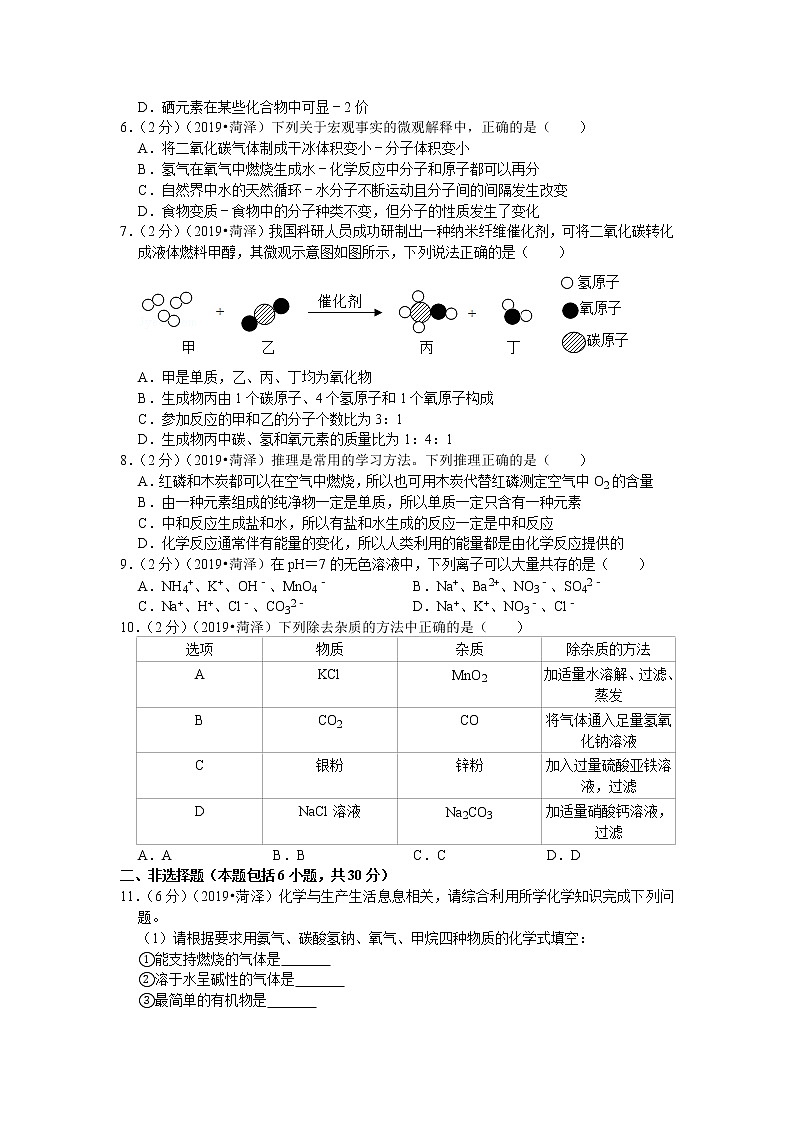 2019年山东省菏泽市中考化学试卷（含解析）第2页