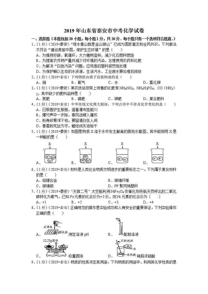 2019年山东省泰安市中考化学试卷（含解析）第1页