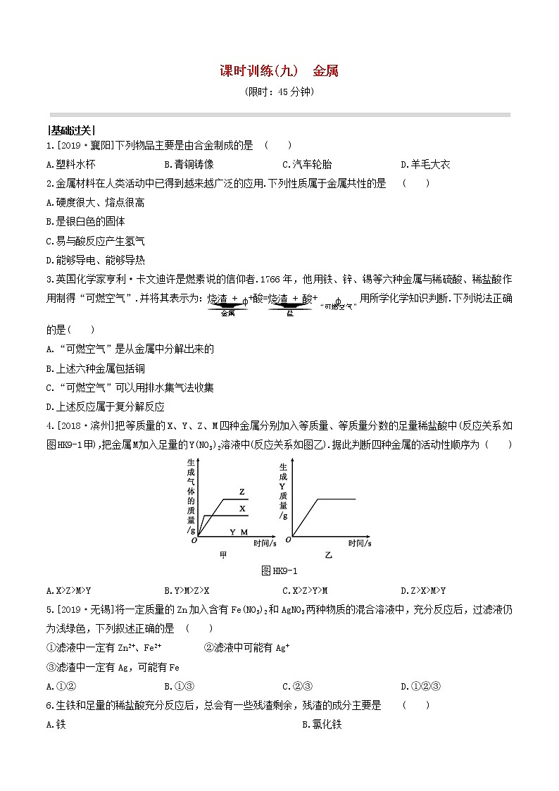 （杭州专版）2020中考化学复习方案课时训练09金属01
