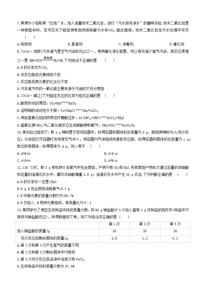 （杭州专版）2020中考化学复习方案课时训练12常见的化学反应及化学反应的应用02