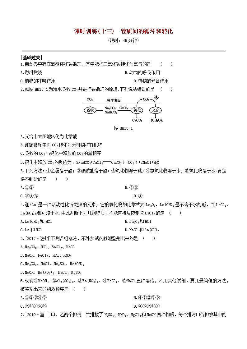 （杭州专版）2020中考化学复习方案课时训练13物质间的循环和转化01