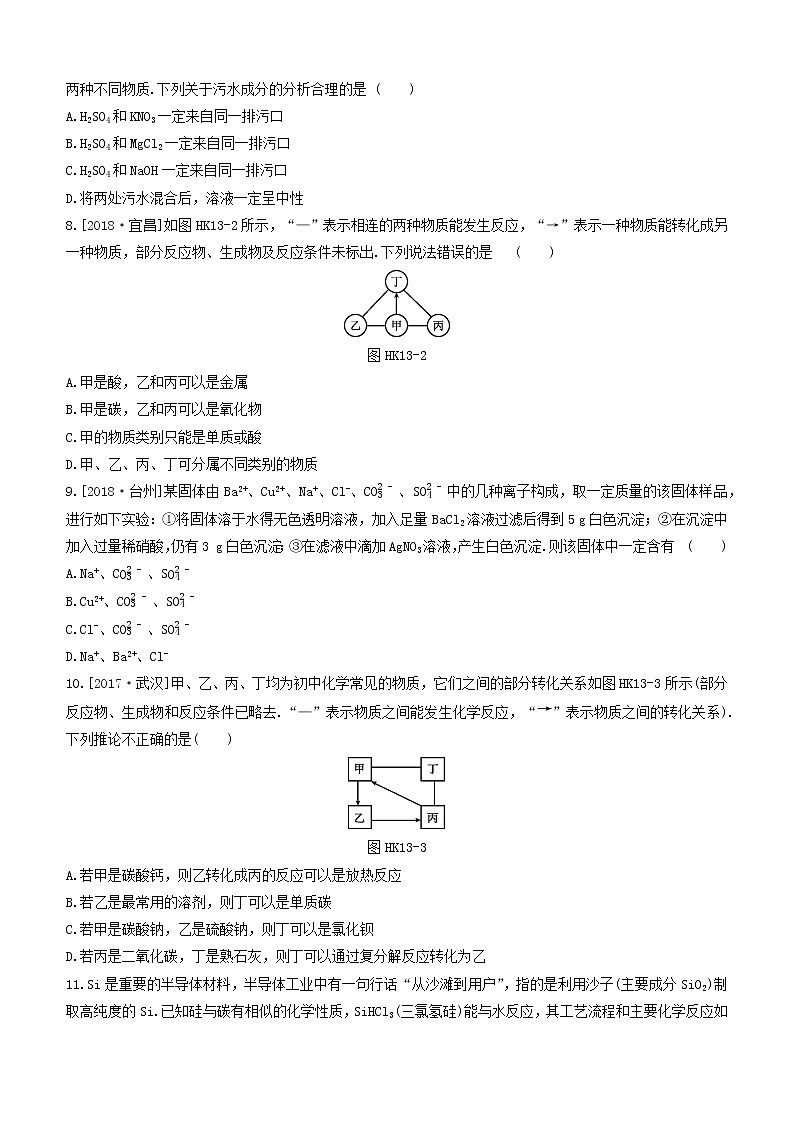 （杭州专版）2020中考化学复习方案课时训练13物质间的循环和转化02