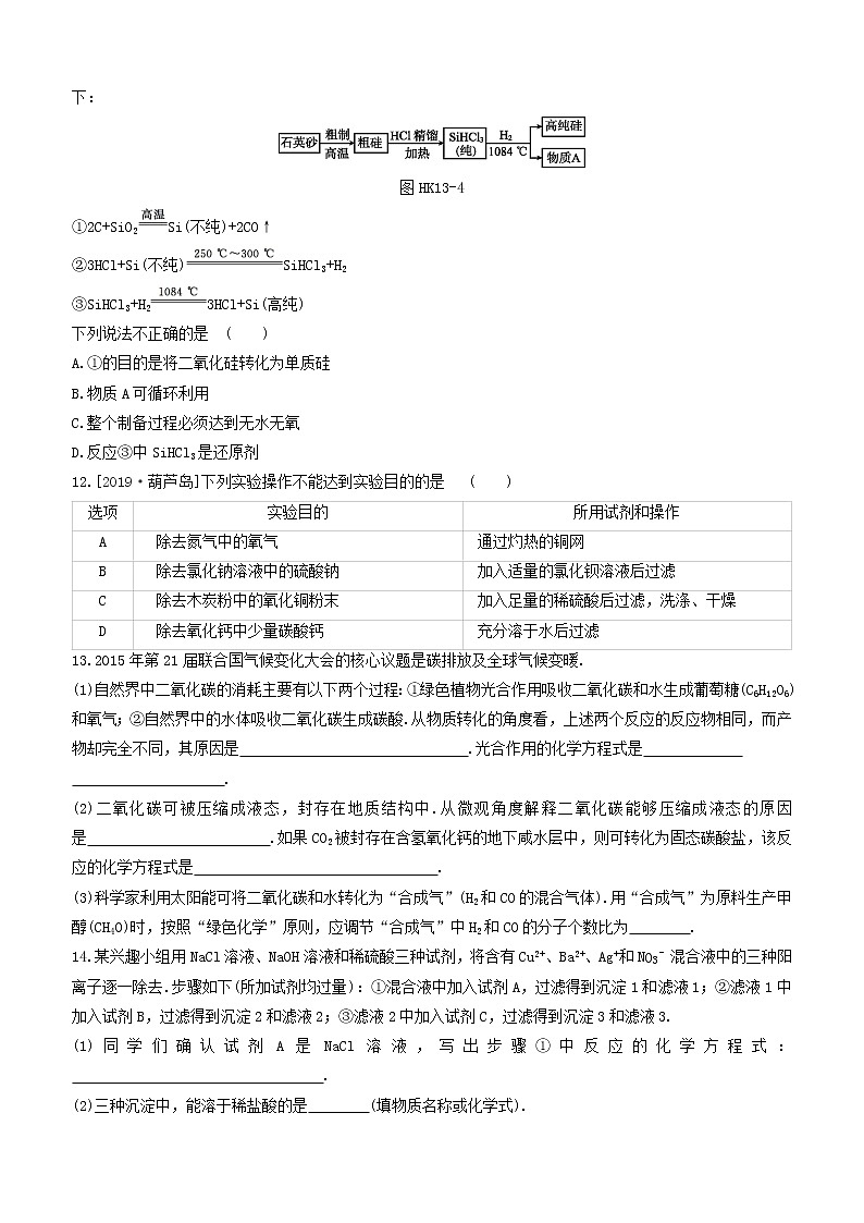 （杭州专版）2020中考化学复习方案课时训练13物质间的循环和转化03
