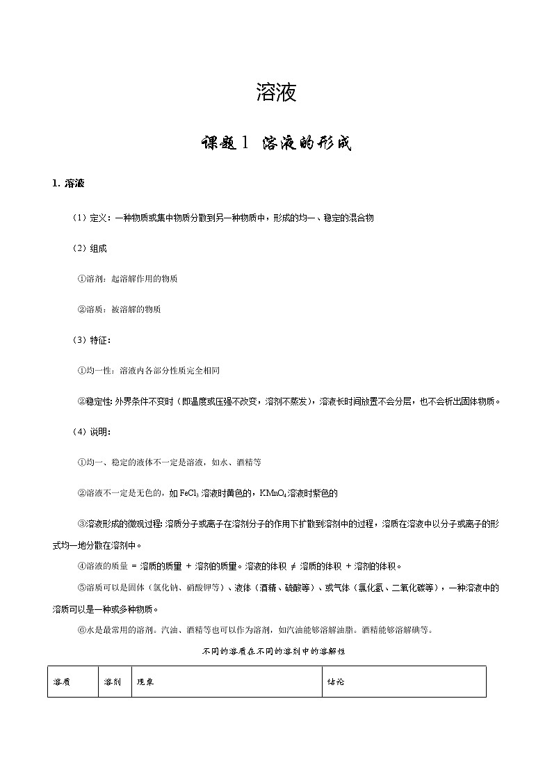 9 溶液讲师版教案第1页