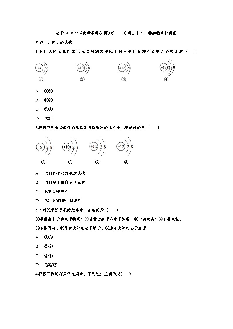 备战2020中考化学考题专项训练——专题三十四：物质构成的奥秘第1页