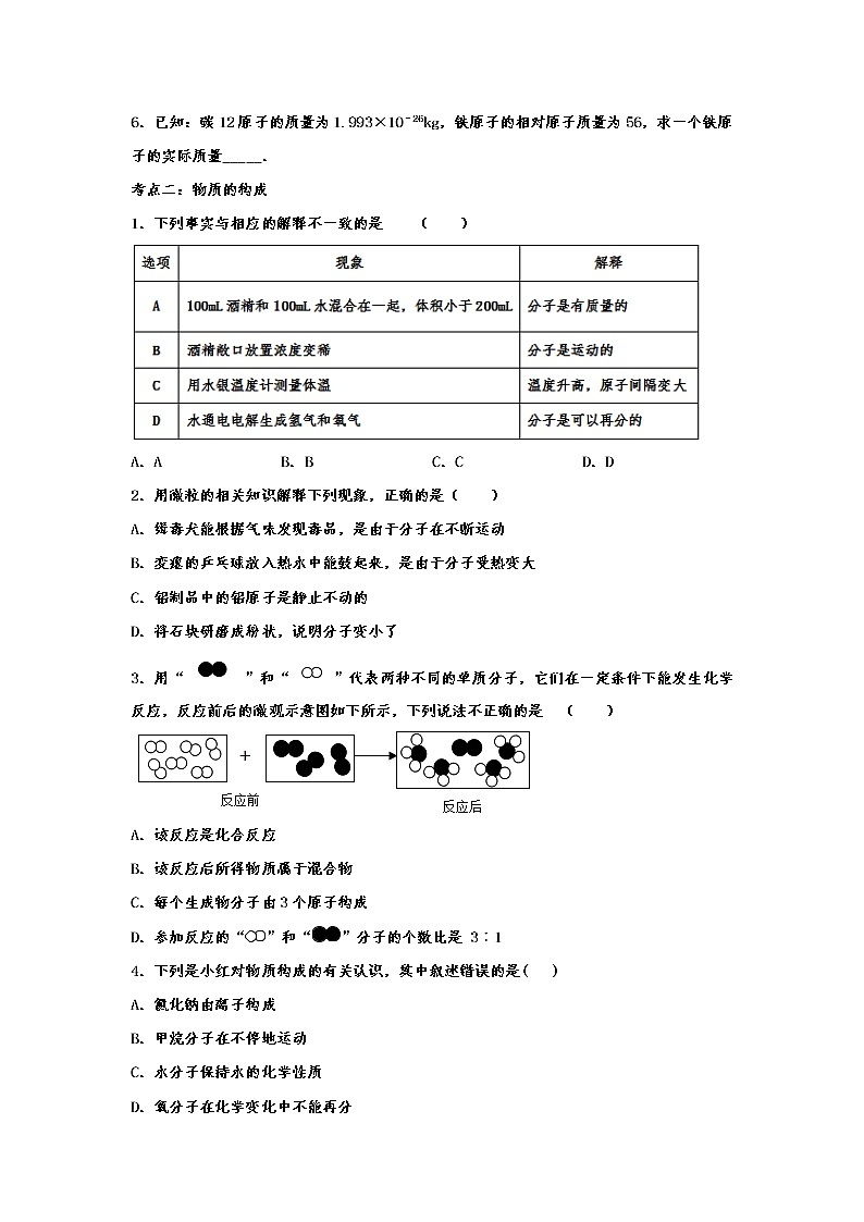 备战2020九年级化学冲刺训练——专题十一：物质构成的奥秘02