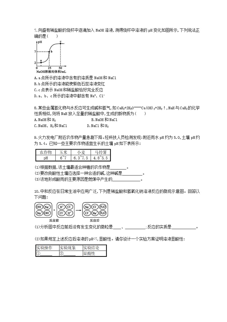 2021年中考化学一轮复习同步检测《酸碱中和反应与溶液的酸碱性》（含答案解析）第2页