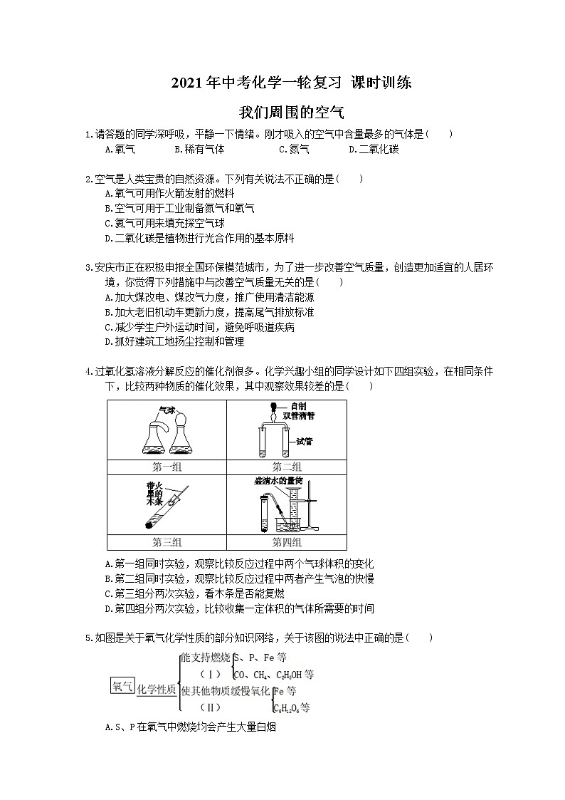 2021年中考化学一轮复习 课时训练 我们周围的空气（含答案）01
