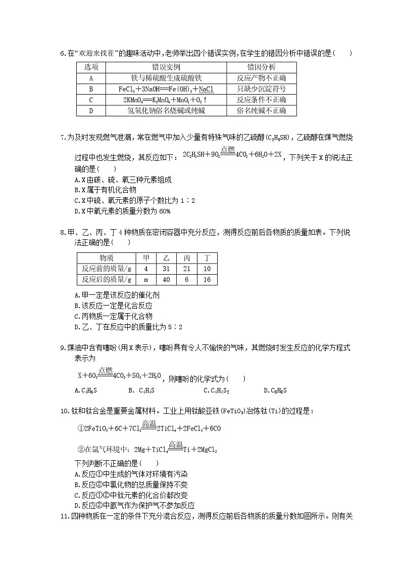 2021年中考化学一轮复习 课时训练 质量守恒定律和化学方程式（含答案）02