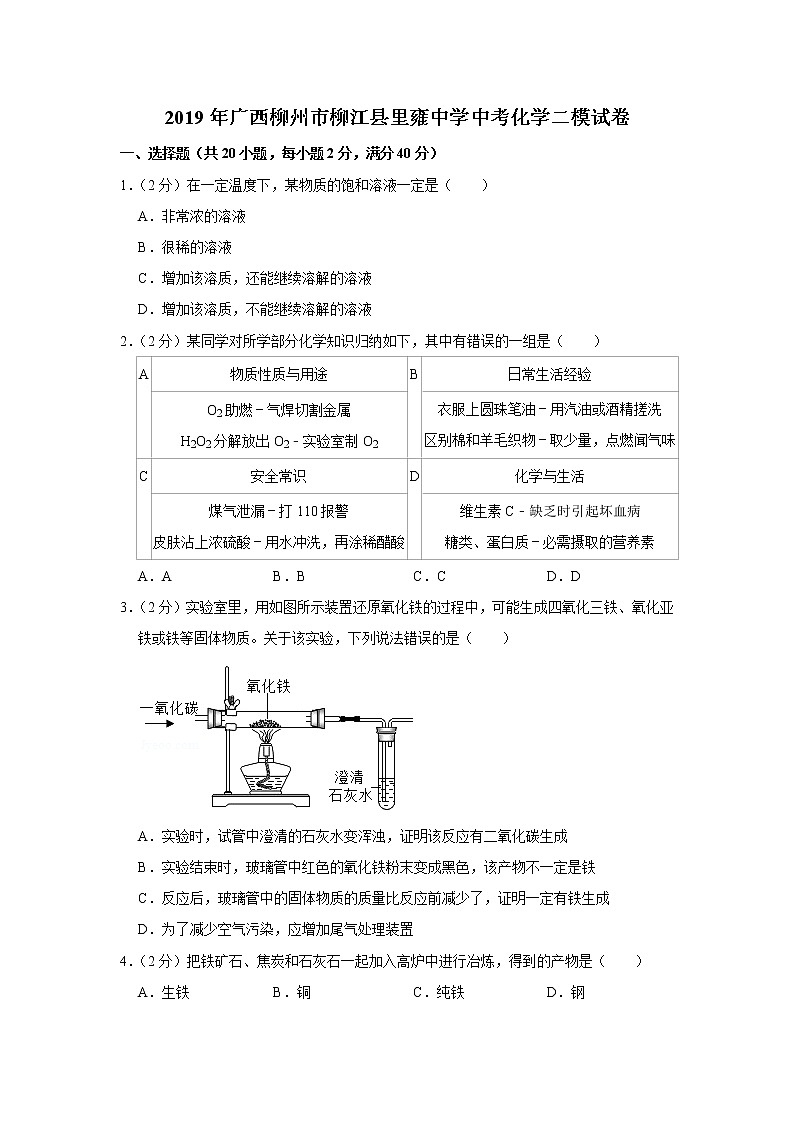 2020年四川省绵阳市中考化学二模试卷合集01