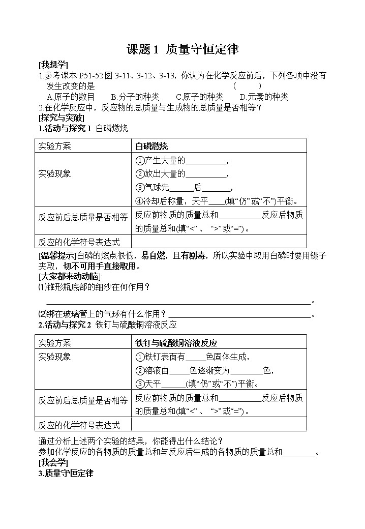 5.1 质量守恒定律 学案2第1页