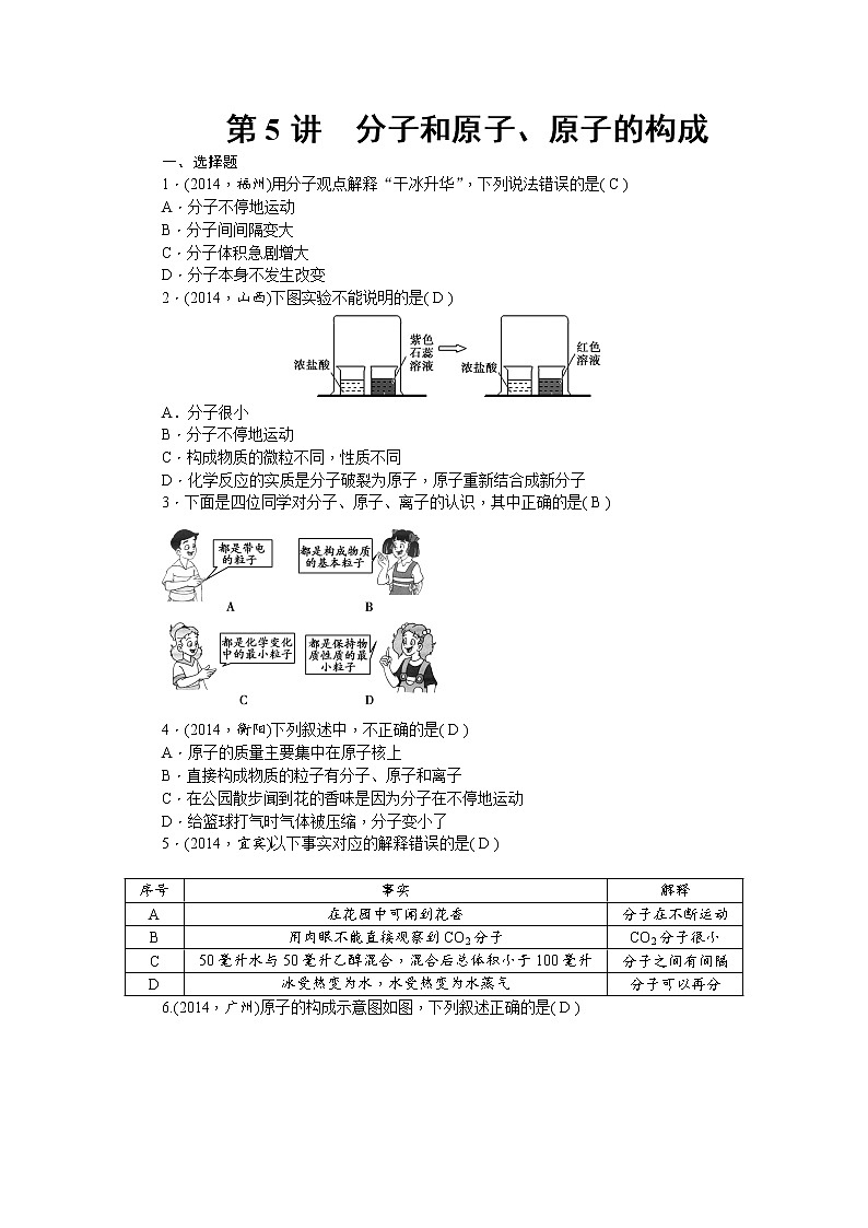 2015中考年化学考点跟踪：第5讲 分子和原子、原子的构成 教案01