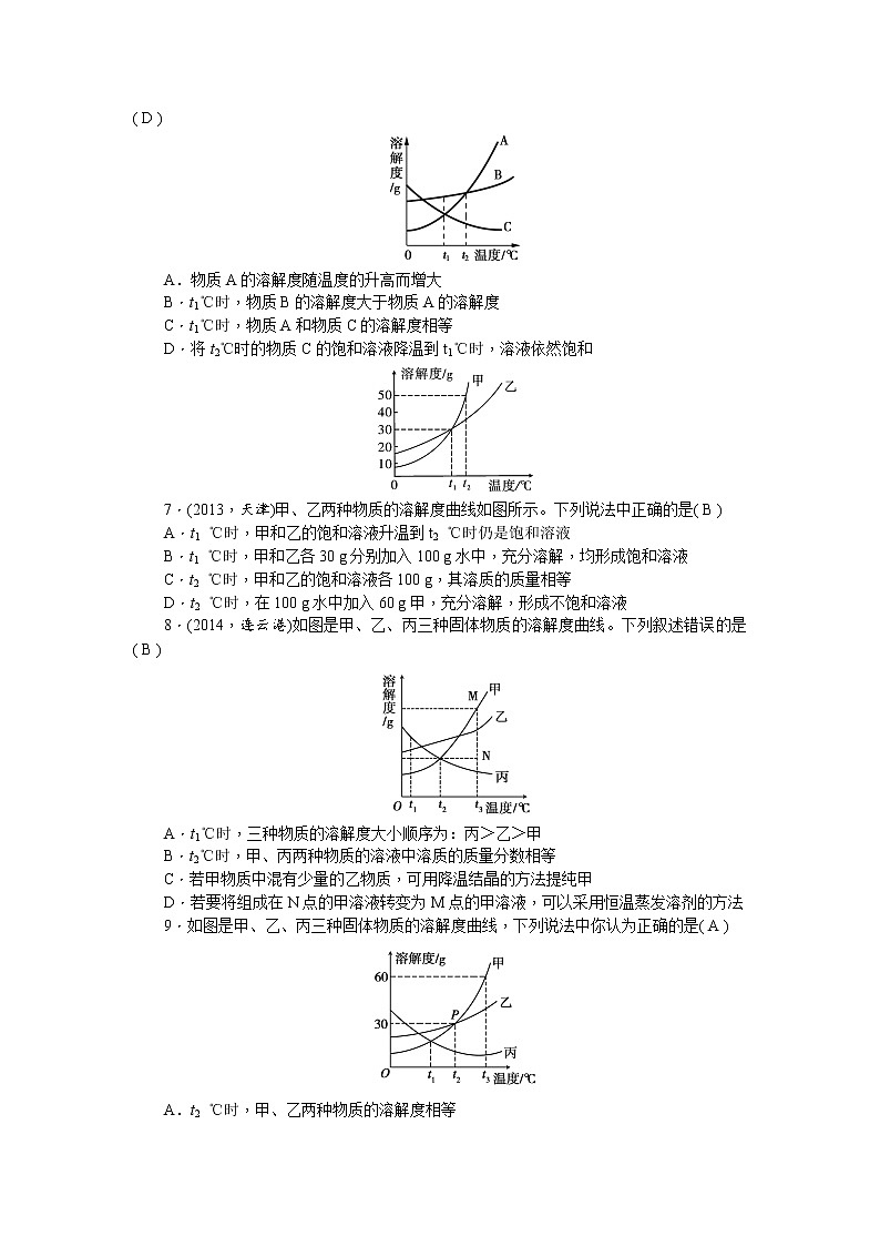 2015中考年化学考点跟踪：第15讲 溶液的形成及溶解度 教案02