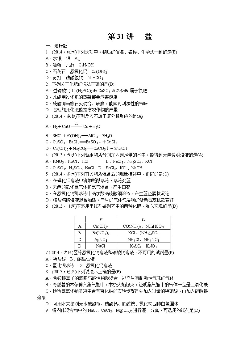 2015中考年化学考点跟踪：第31讲 专题十盐01