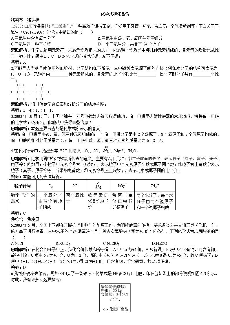 2011中考化学一轮专题复习：化学式与化合价 101