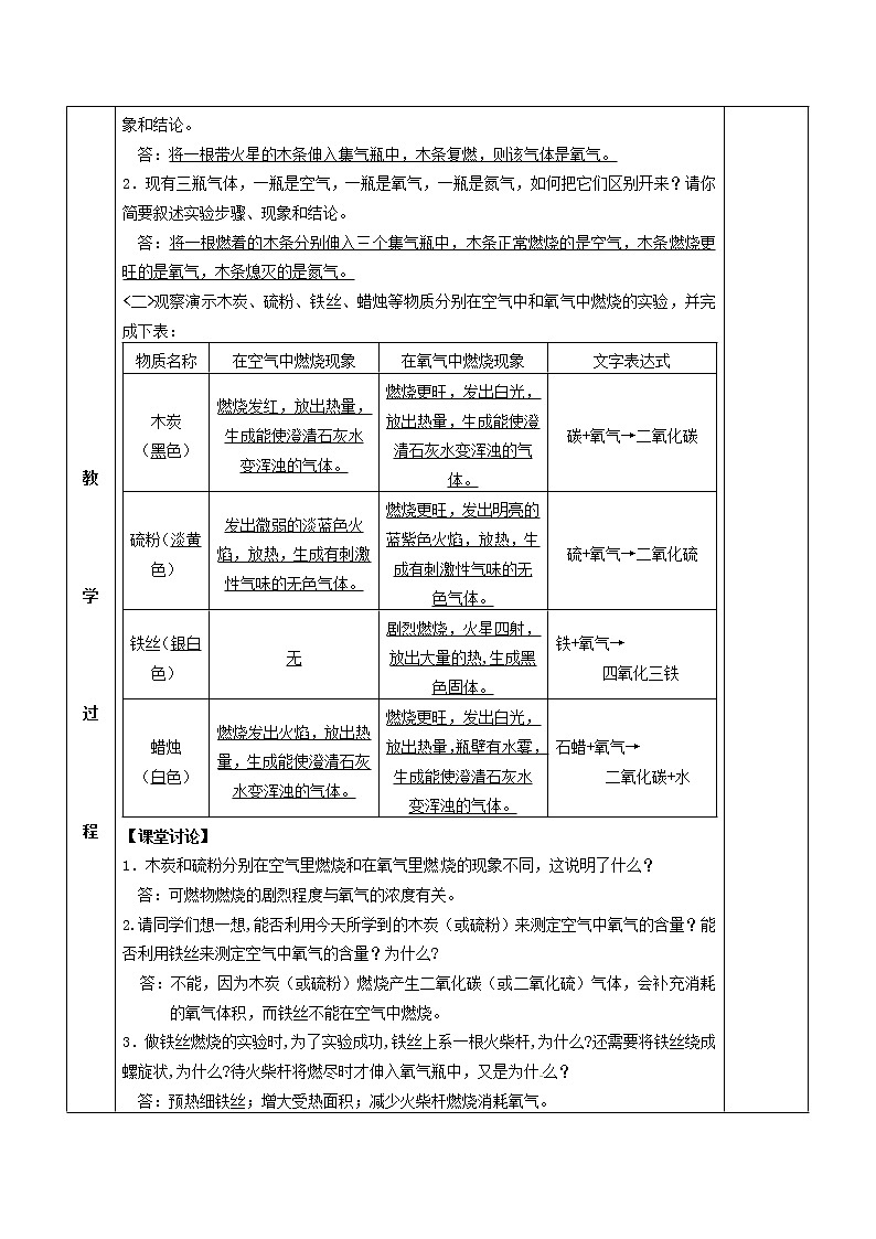 沪教版九年级化学全册第2章 身边的化学物质2.1性质活泼的氧气 教案102