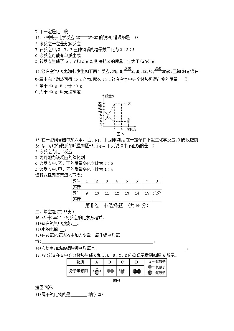 人教版九年级化学上册第五单元化学方程式单元测试题03