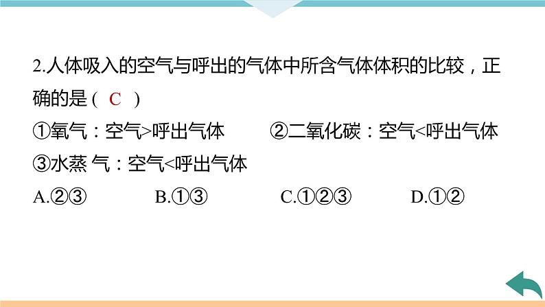 1.5.课题2  第2课时　对人体吸入的空气和呼出的气体的探究+作业课件06