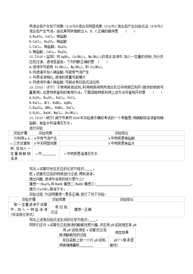 (河北版)2019年中考化学复习第一篇基础过关篇 专项八《盐的化学性质》练习 (含答案)03