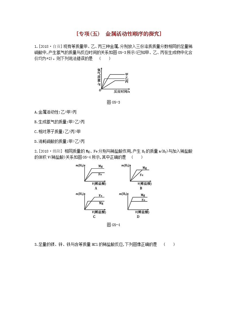 (河北版)2019年中考化学复习第一篇基础过关篇 专项五《金属活动性顺序的探究》练习 (含答案)01