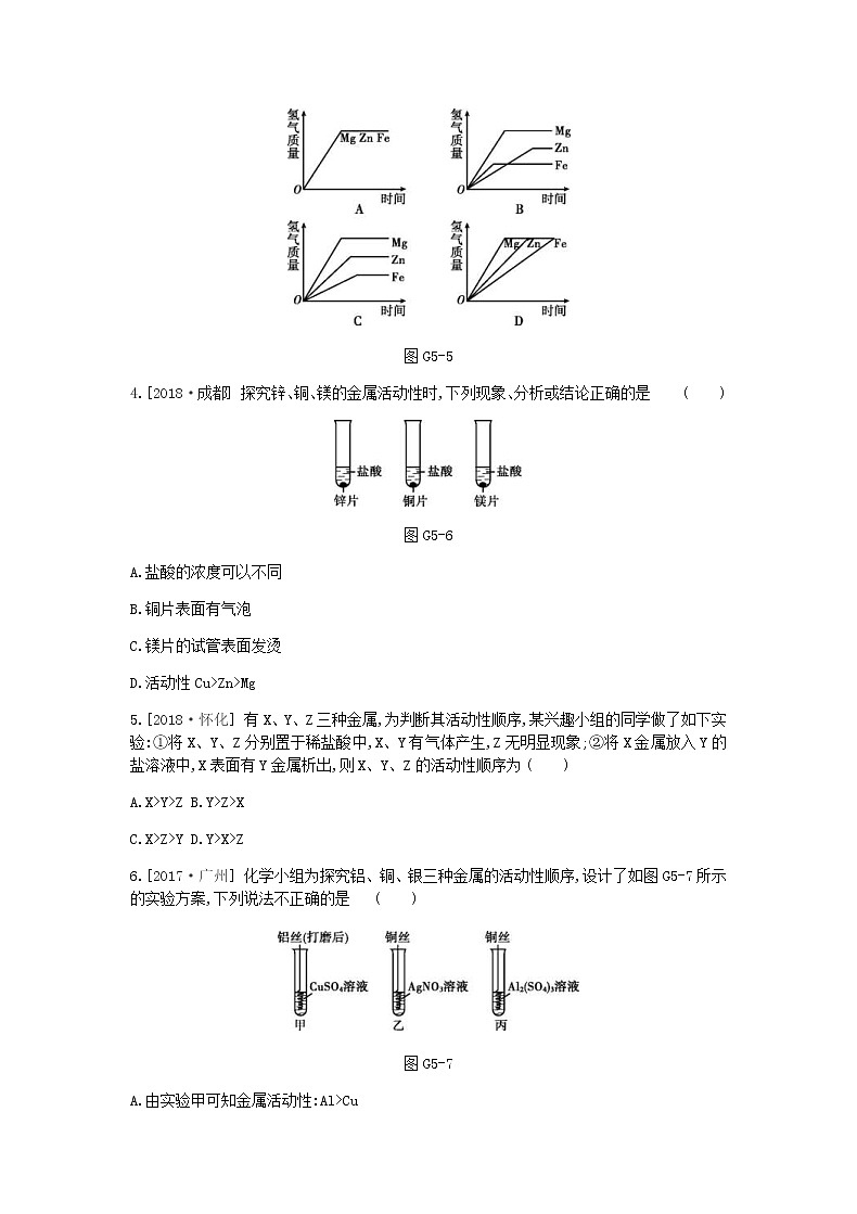 (河北版)2019年中考化学复习第一篇基础过关篇 专项五《金属活动性顺序的探究》练习 (含答案)02