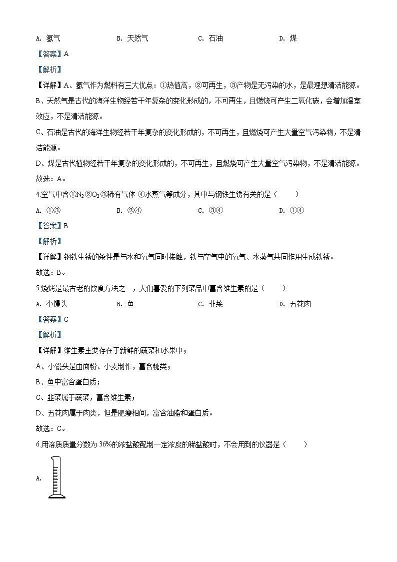 重庆市2020年中考（A卷）化学试题（解析版）02