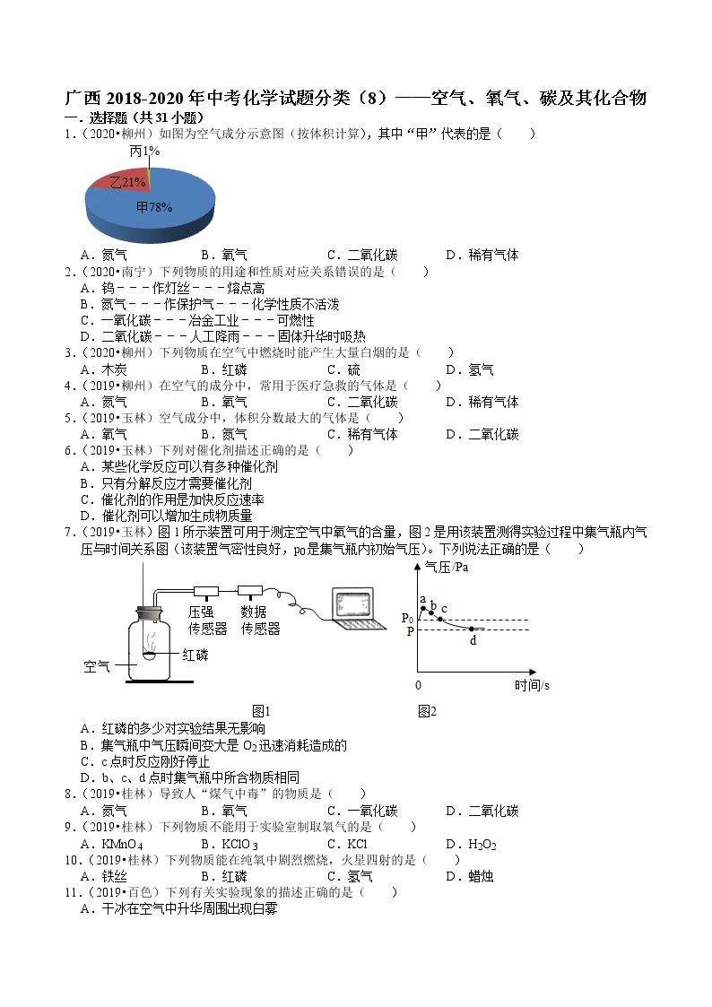 广西2018-2020年近三年中考化学试题分类（8）——空气、氧气、碳及其化合物(含解析)01