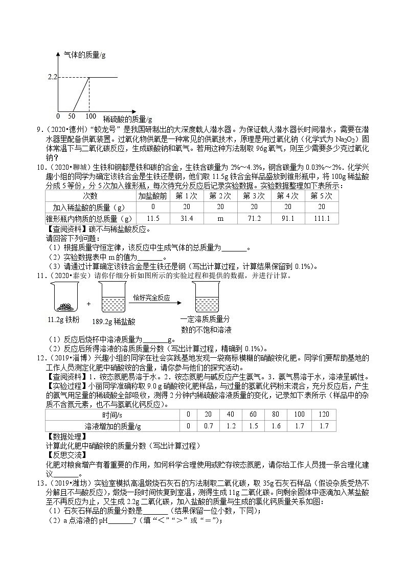山东省2018-2020年近三年中考化学试题分类（5）——化学计算(含解析)03