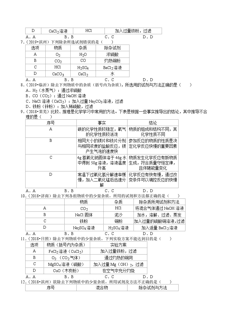 山东省2018-2020年近三年中考化学试题分类（3）——化学实验探究(含解析)02