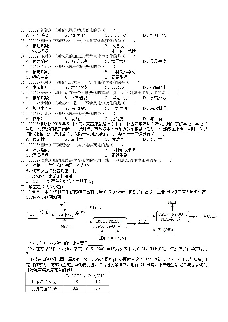 广西2018-2020年近三年中考化学试题分类（1）——物质分类及其变化(含解析)03