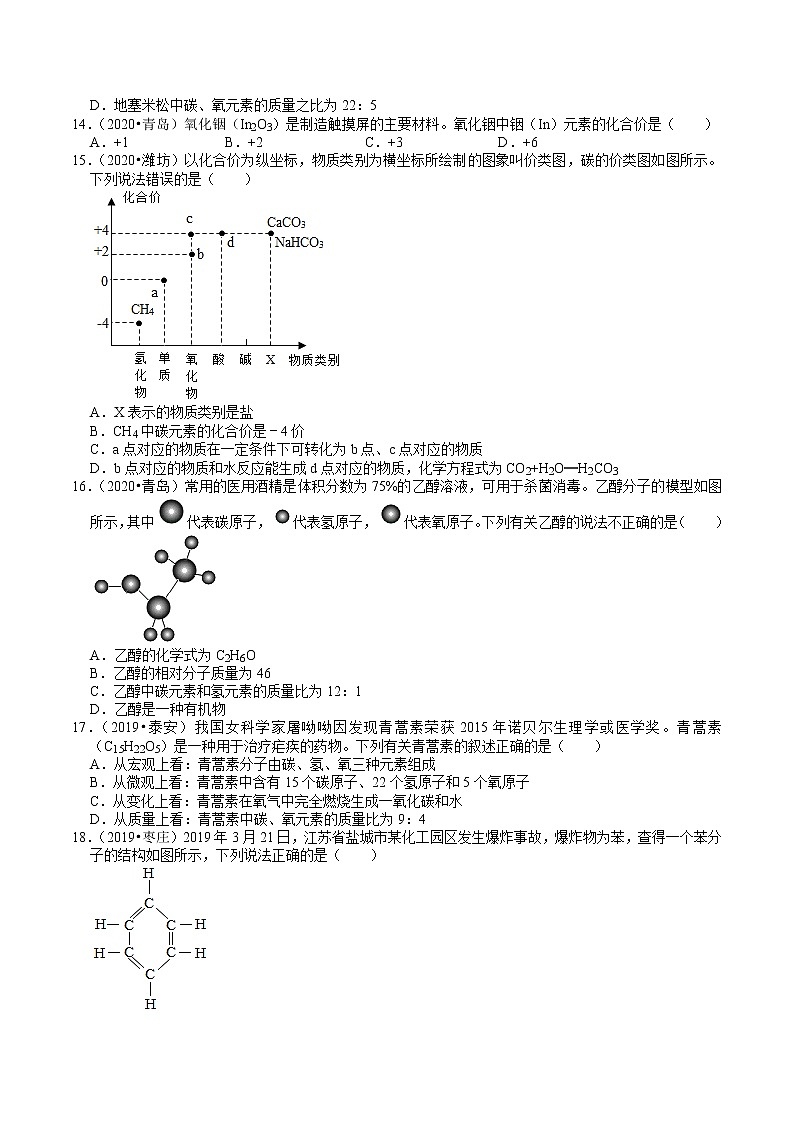 山东省2018-2020年近三年中考化学试题分类（3）——物质的表示方式(含解析)03