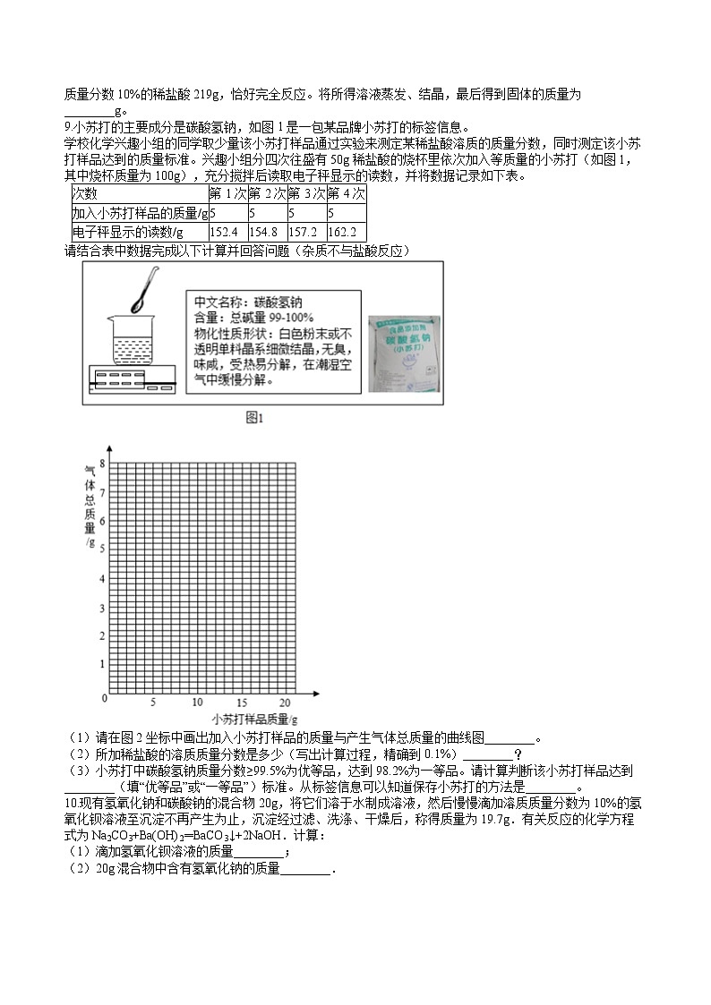 人教版初中化学中考专题练——计算题（3）（提高）02