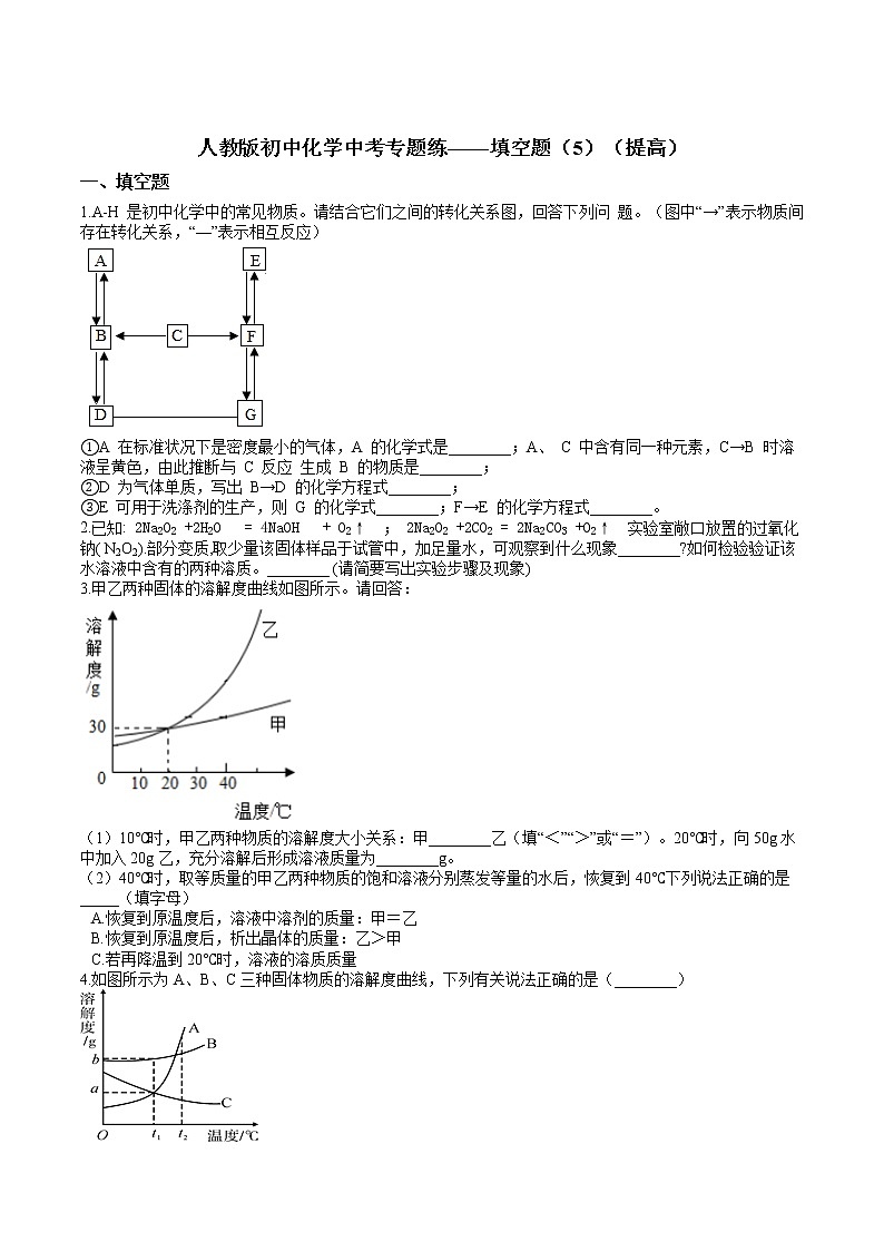 人教版初中化学中考专题练——填空题（5）（提高）01