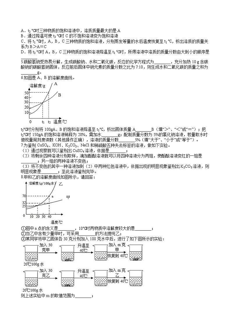 人教版初中化学中考专题练——填空题（5）（提高）02