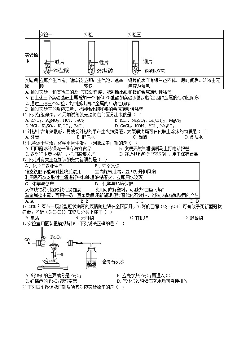 人教版初中化学中考专题练——选择题（4）03