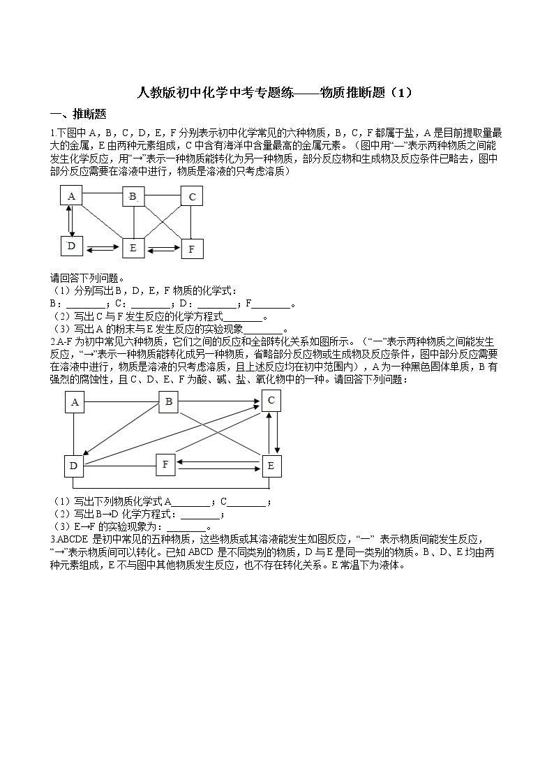 人教版初中化学中考专题练——物质推断题（1）01