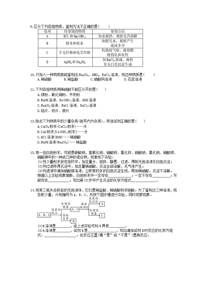 2021年中考化学二轮复习专题3《物质的检验与鉴别》精练题（含答案）第2页