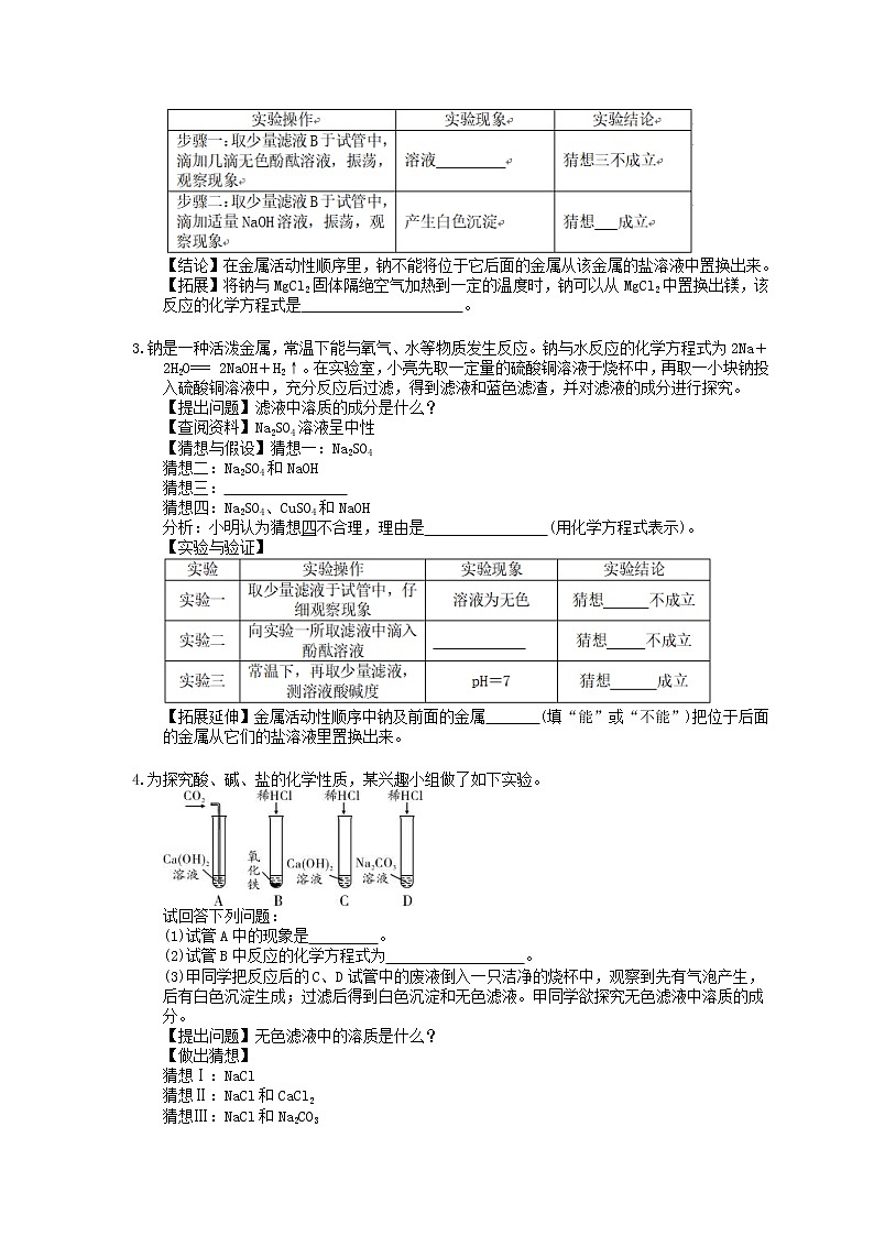 2021年中考化学二轮复习专题6《反应后物质成分的探究》精练题（含答案）第2页