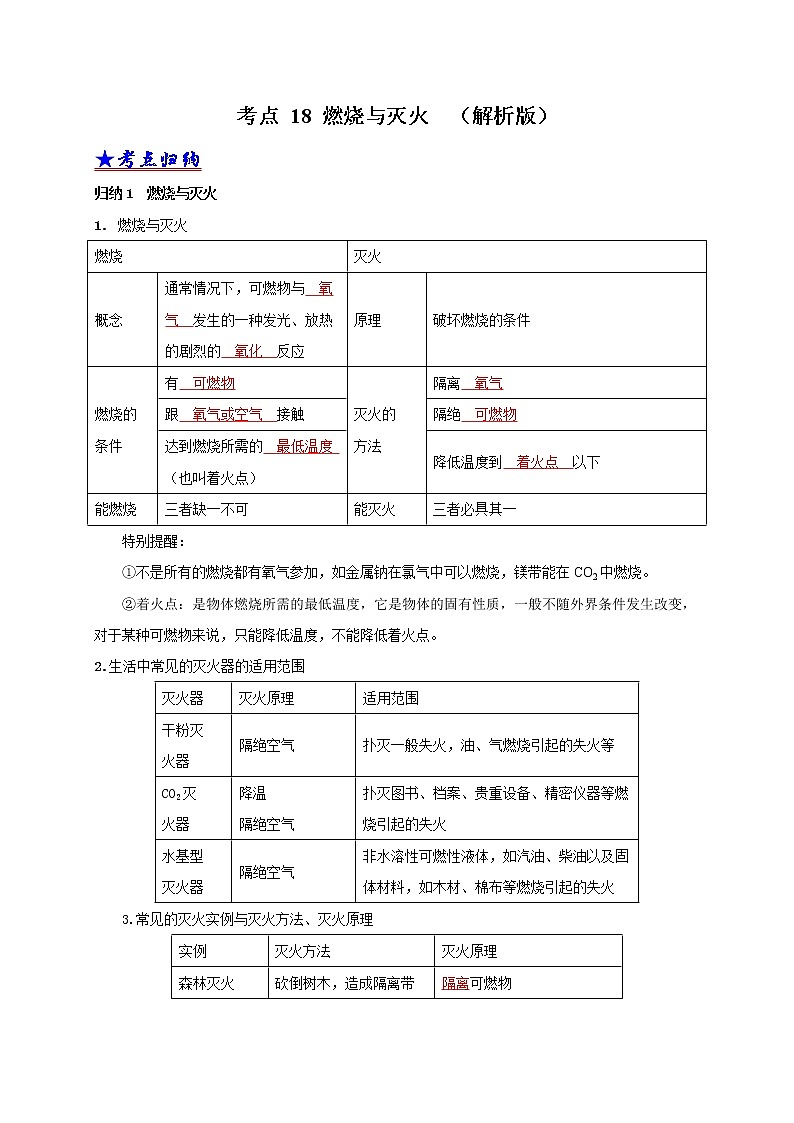 2018-2020中考化学真题分项详解 考点 18 燃烧与灭火（解析版）01