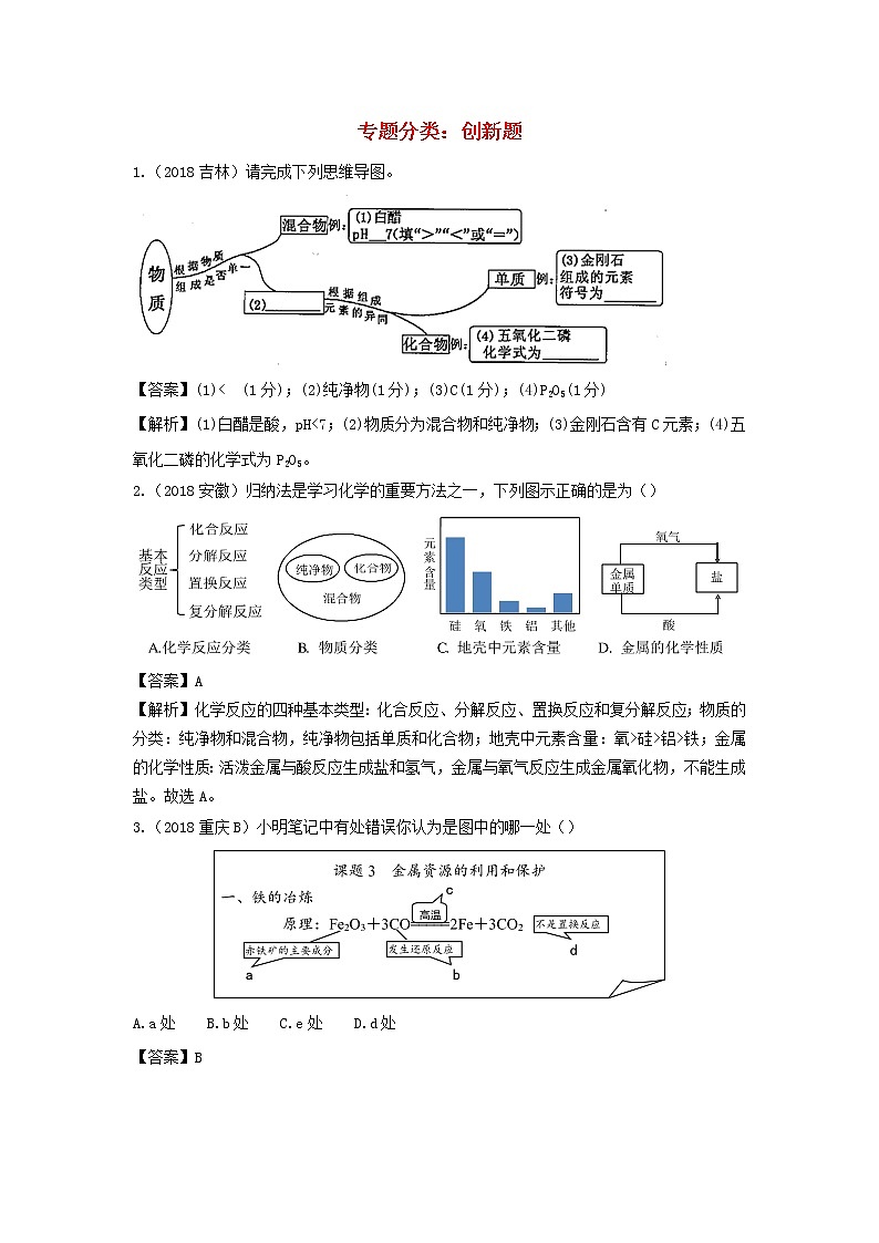 2018年中考化学真题分类汇编《创新题》(含解析)01