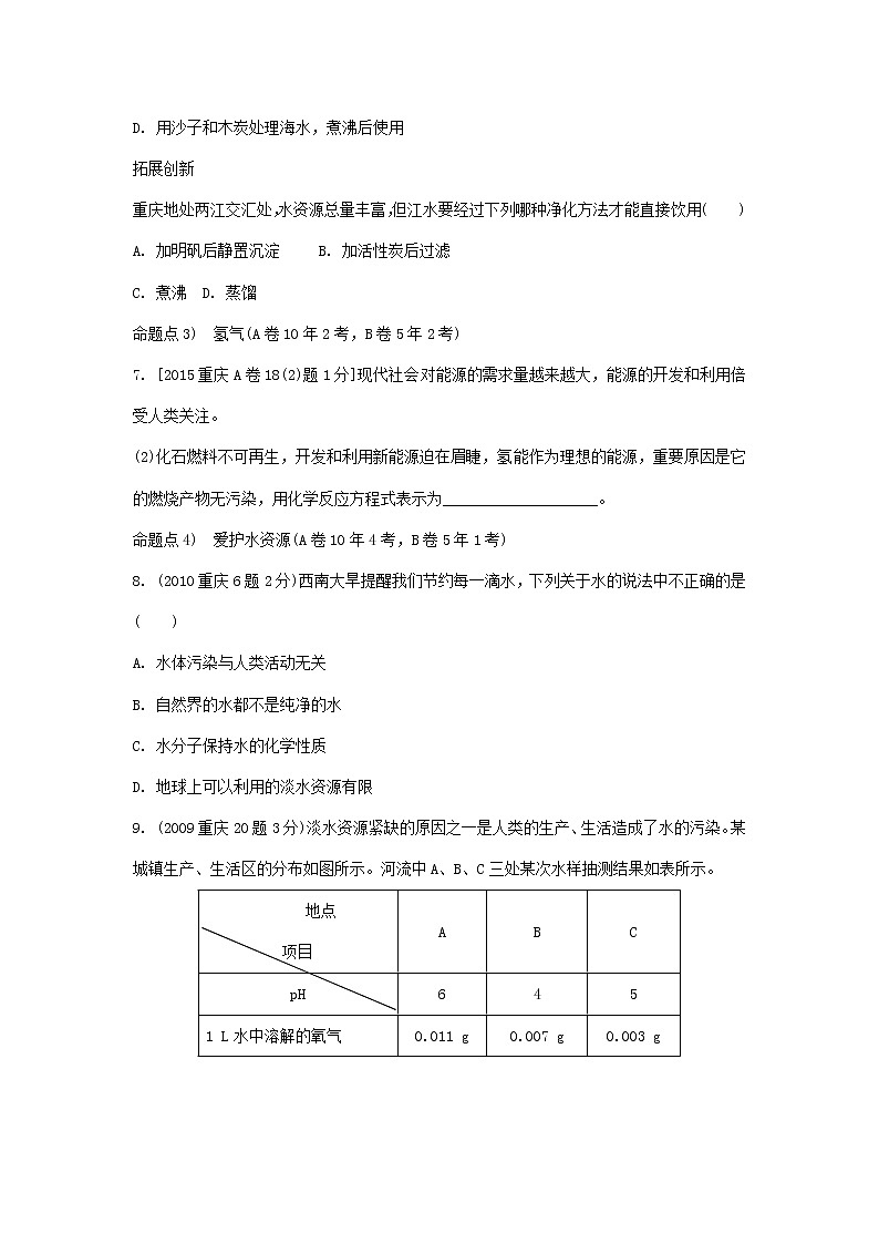 重庆市2018年中考化学总复习第一轮基础知识研究第1单元 第2讲《水氢气》玩转重庆10年中考真题(含答案)第3页