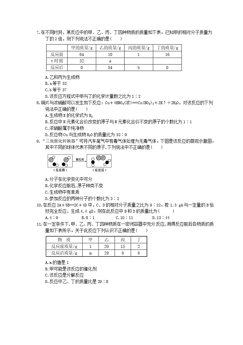 2020年人教版九年级化学上册《化学方程式》单元检测卷三（含答案）第2页