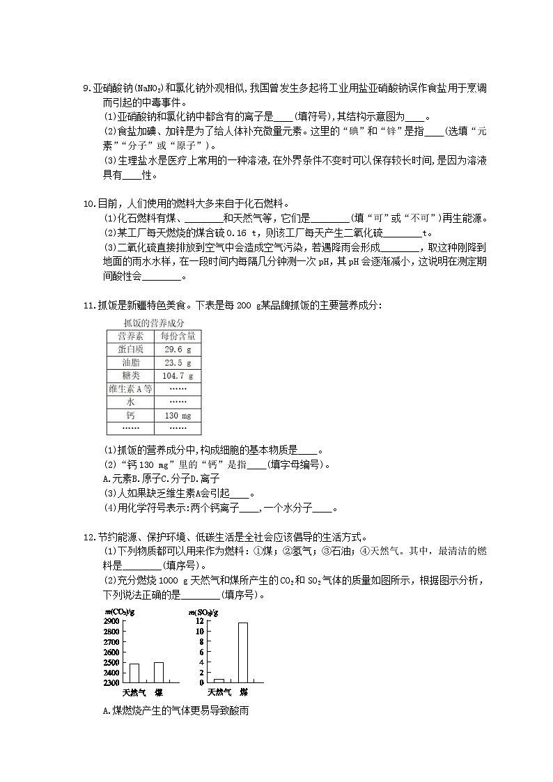2021年中考化学一轮复习 单元课时练习12《化学与生活》(含答案)02