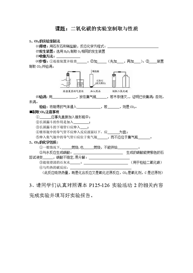 实验活动二 二氧化碳的实验室制取与性质 导学案01