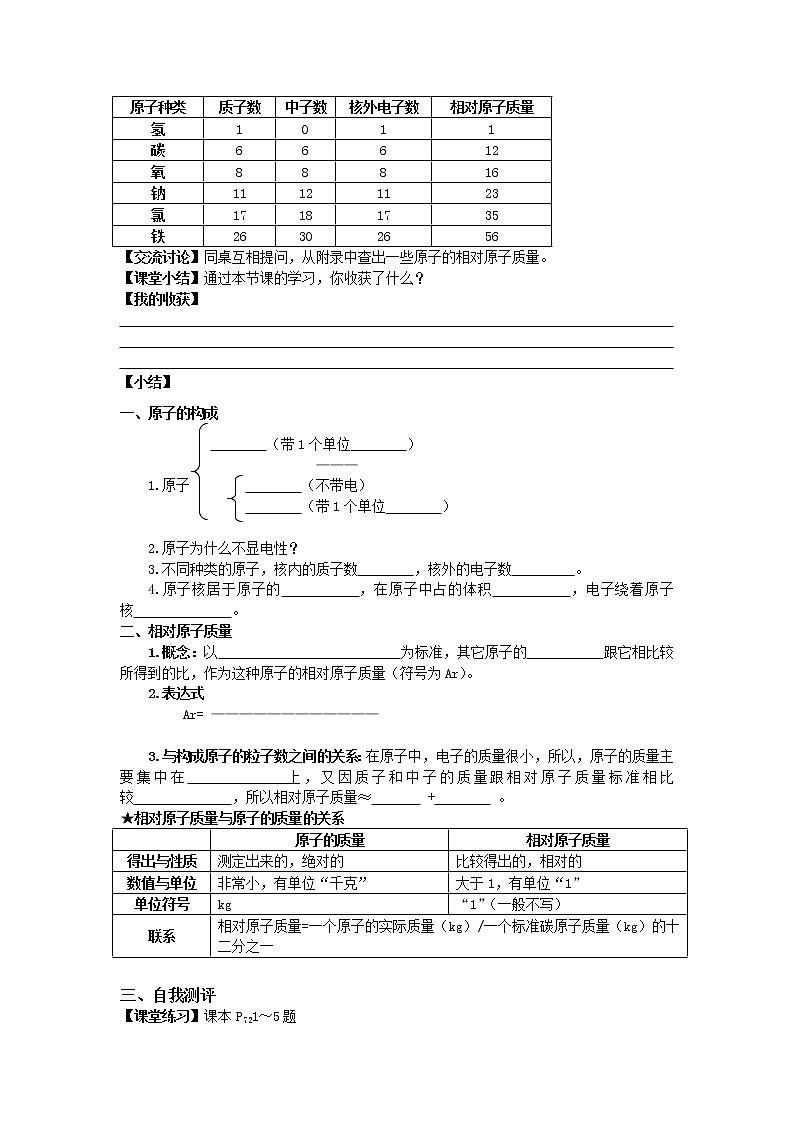2020-2021学年度人教版九年级上学期化学学案（Word版）课题2 原子的结构第2页