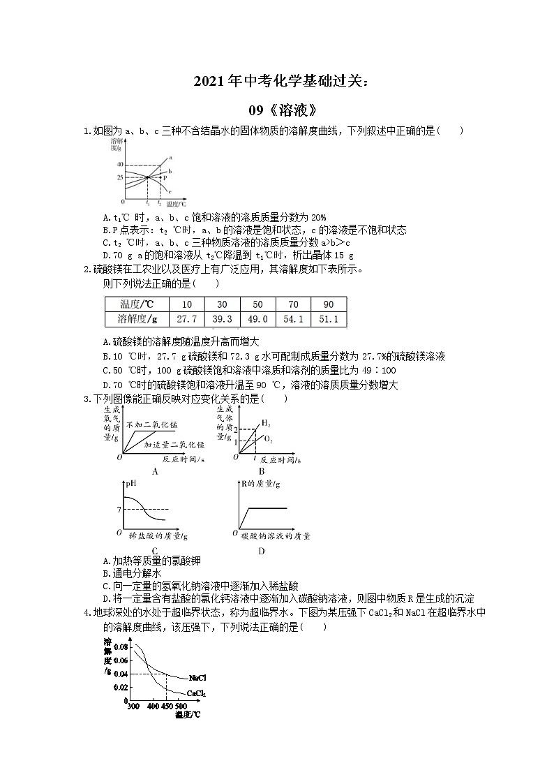 2021年中考化学基础过关：09《溶液》(含答案)第1页