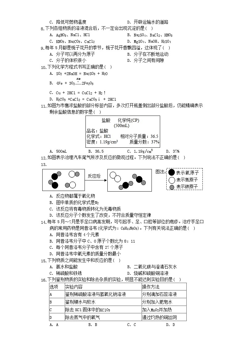 重庆市万盛经济技术开发区2020年中考化学模拟试卷含解析02
